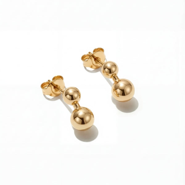 Double ball drop earrings 14K gold vermeil surgical steel hypoallergenic — Caeli Jewelry limited edition