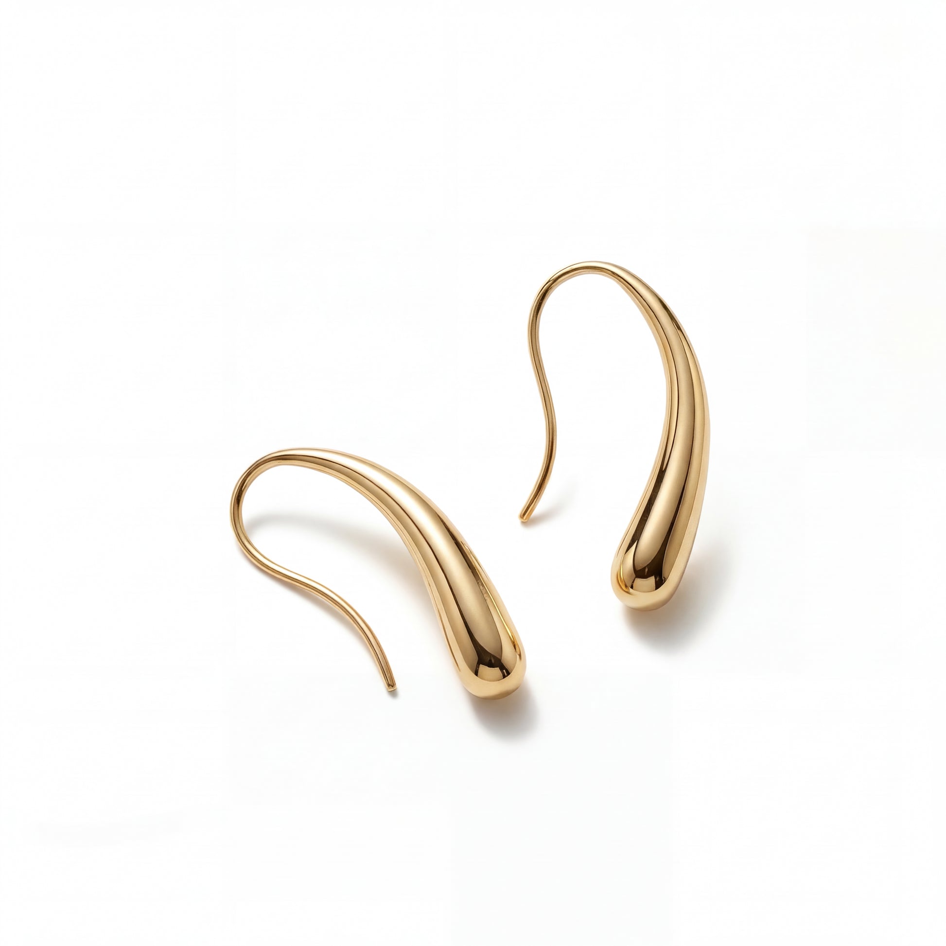 Luna Drop Earrings sculptural teardrop hook 14K gold plated 316L surgical steel hypoallergenic Caeli Jewelry