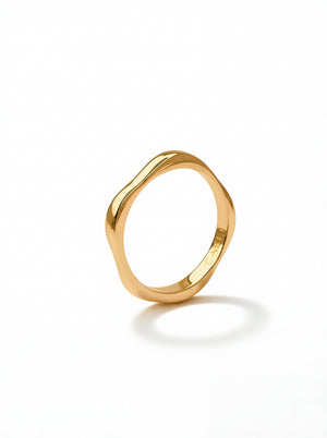 Quiet Curve Ring organic wavy band 14K gold plated 316L surgical steel hypoallergenic Caeli Jewelry limited edition