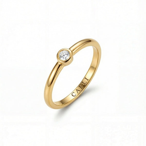 Silhouette Ring, an ultra thin minimalist band in 14K gold over 316L surgical steel, Caeli Jewelry limited edition