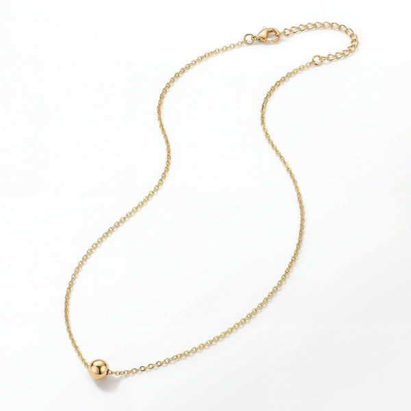 Whisper Chain Necklace floating ball pendant dainty cable chain 14K gold vermeil surgical steel hypoallergenic — Caeli Jewelry limited edition